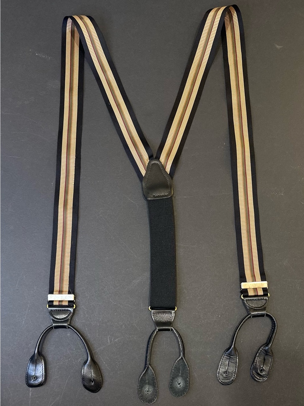 Vintage-Style Herkules Black & Tan Y-Back Button Suspenders